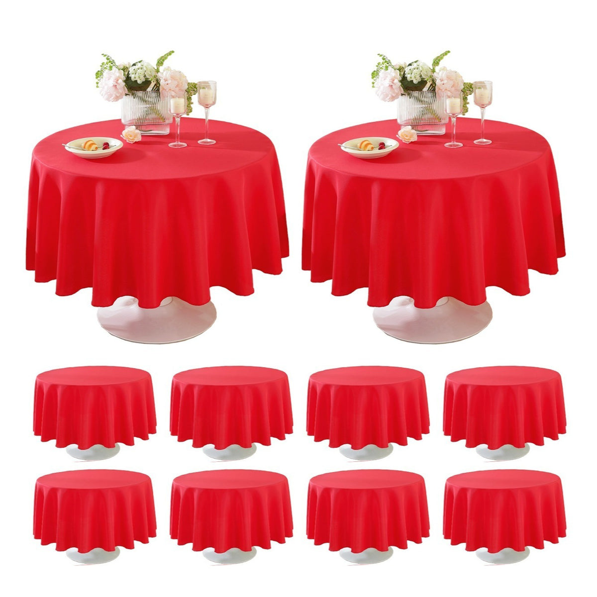 Round Tablecloth 10 Pack Wrinkle-Resistant Polyester Fabric Table Cover for Wedding Party Banquet Restaurant Home, Washable Reusable Round Table Cloth 60 70 90 108 120 Inch Multiple Colors