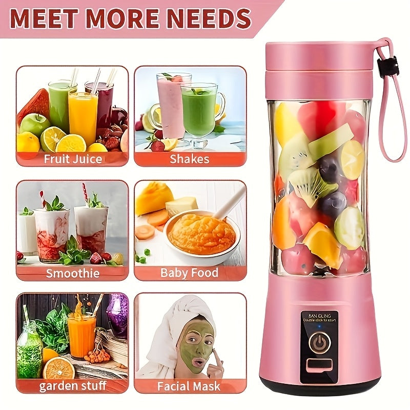 Portable Blender Rechargeable Electric Personal Blender for Juice Smoothies Coffee Milkshakes – USB Charging Compact Travel Blender Cup for Outdoor Camping Gym, 380ml or 1500mAh, Blue Pink White