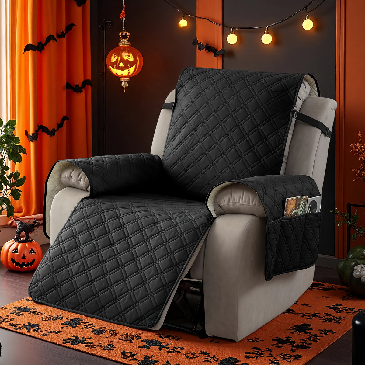 Waterproof Recliner Cover with Side Pockets – Non-Slip Quilted Recliner Slipcover, Scratch-Resistant & Machine Washable, Pet & Kid Friendly Furniture Protector