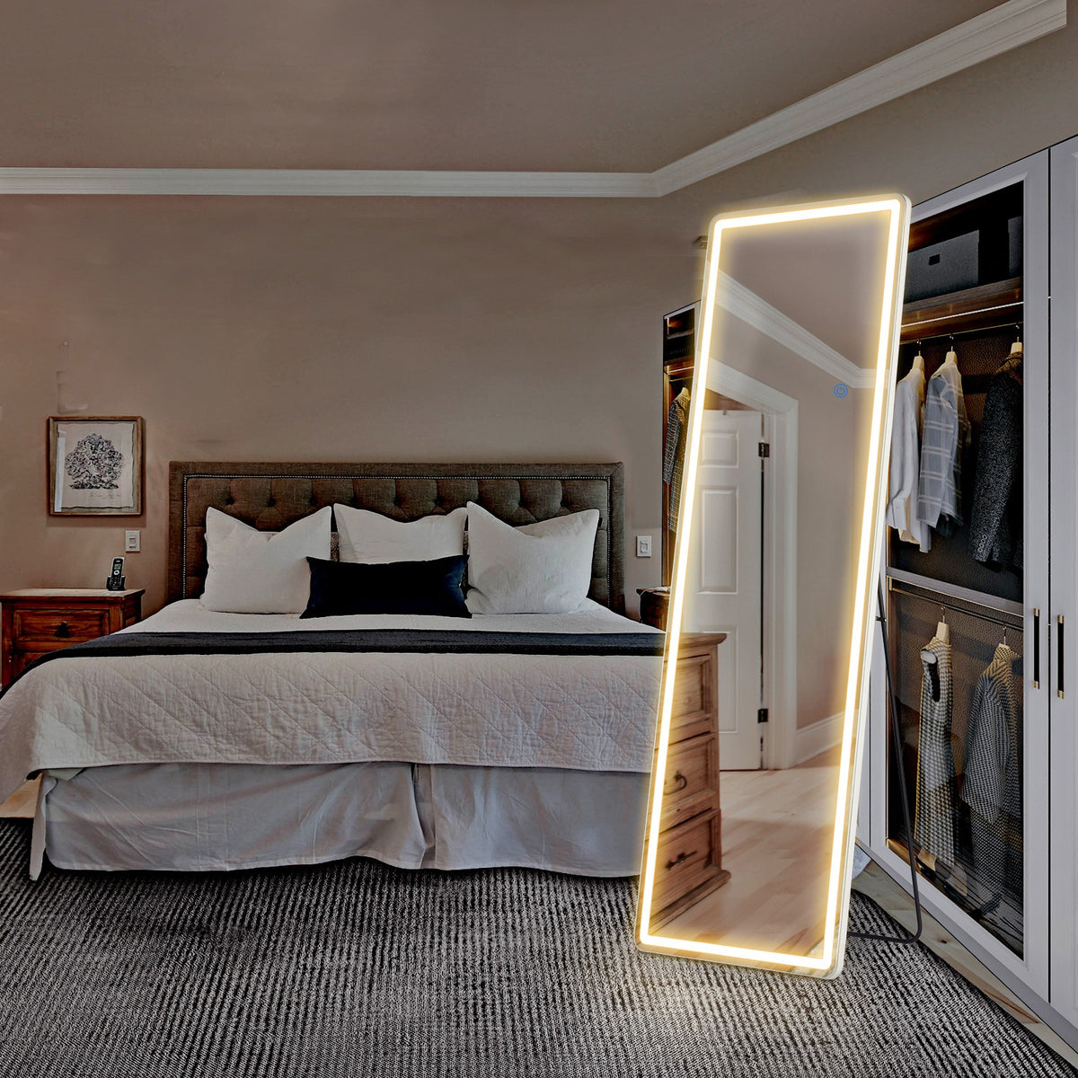 LED Full Length Mirror Arched & Rectangle Full Body Floor Mirror – Standing Leaning or Wall Hanging Aluminum Alloy Thin Frame 16x60 26x71 Inch for Bedroom Bathroom Dressing Room Store