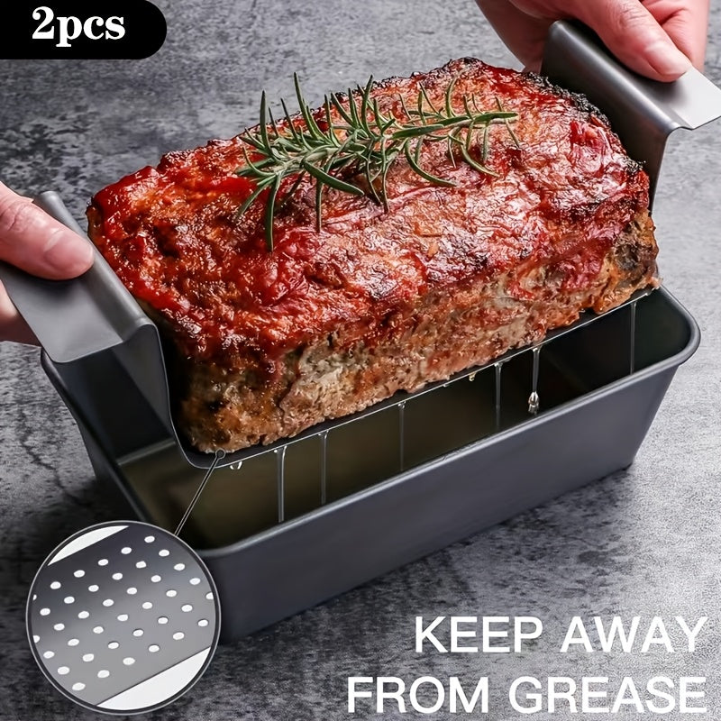 Non-Stick Meatloaf Pan with Drain Tray Set - Fat-Reducing Baking Pan for Healthier Meatloaf, Bread & Patties, Easy Release Loaf Pan with Drip Tray for Oven Baking