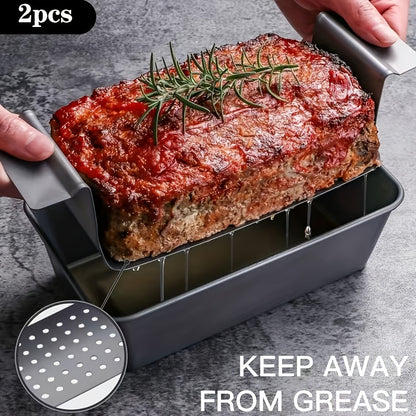 Non-Stick Meatloaf Pan with Drain Tray Set - Fat-Reducing Baking Pan for Healthier Meatloaf, Bread & Patties, Easy Release Loaf Pan with Drip Tray for Oven Baking