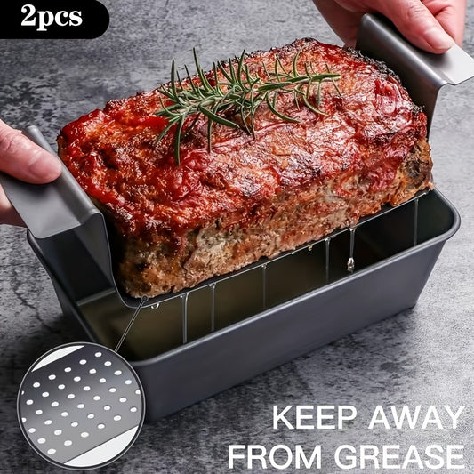 Non-Stick Meatloaf Pan with Drain Tray Set - Fat-Reducing Baking Pan for Healthier Meatloaf, Bread & Patties, Easy Release Loaf Pan with Drip Tray for Oven Baking