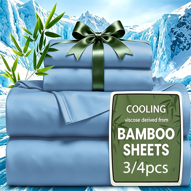 Cooling Bamboo Fiber Sheet Set Twin Full Queen King, 16-Inch Extra Deep Pocket Bed Sheets, Soft Hotel-Style Cooling Bedding for Hot Sleepers, Wrinkle & Shrink Resistant, 13 Colors, 3/4 Piece Set