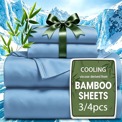 Cooling Bamboo Fiber Sheet Set Twin Full Queen King, 16-Inch Extra Deep Pocket Bed Sheets, Soft Hotel-Style Cooling Bedding for Hot Sleepers, Wrinkle & Shrink Resistant, 13 Colors, 3/4 Piece Set