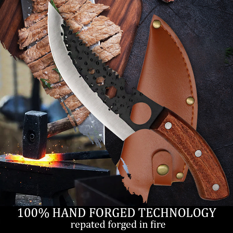 Viking Chef Knife Set 3-4 Piece, Stainless Steel Kitchen Knife Set with Hammered Blade, Professional Boning Utility Fish Knife Set for Cooking Camping BBQ, Sharp Full Tang Knives Gift for Men Women