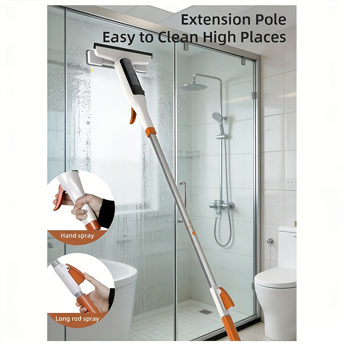 3-in-1 Glass Cleaning Kit with Durable Metal Pole & Scraper - Reach High Windows, Shower Doors & Car Windshields Easily, Essential Home Window Cleaning Tool