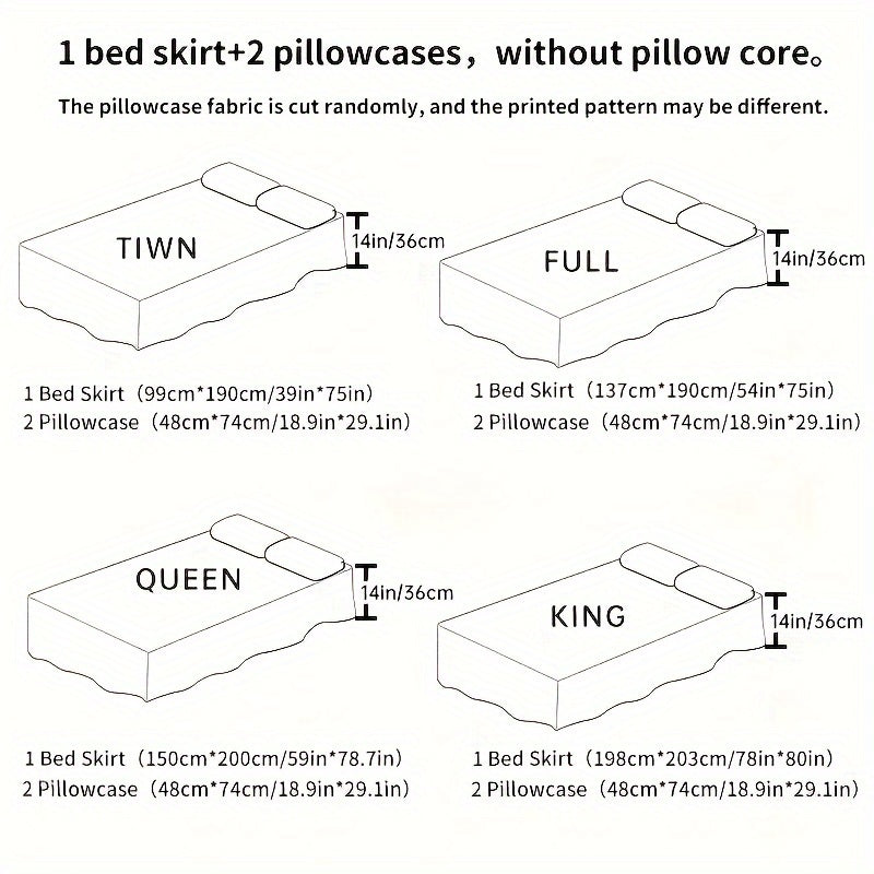 Macrame Bed Skirt Set 3 Piece with Pillowcases – Double Layer Lace Non-Slip Bedding for Twin Full Queen King, All Seasons, Red Grey Navy Purple