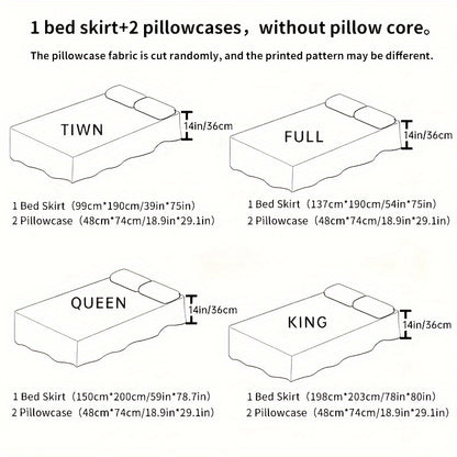 Macrame Bed Skirt Set 3 Piece with Pillowcases – Double Layer Lace Non-Slip Bedding for Twin Full Queen King, All Seasons, Red Grey Navy Purple