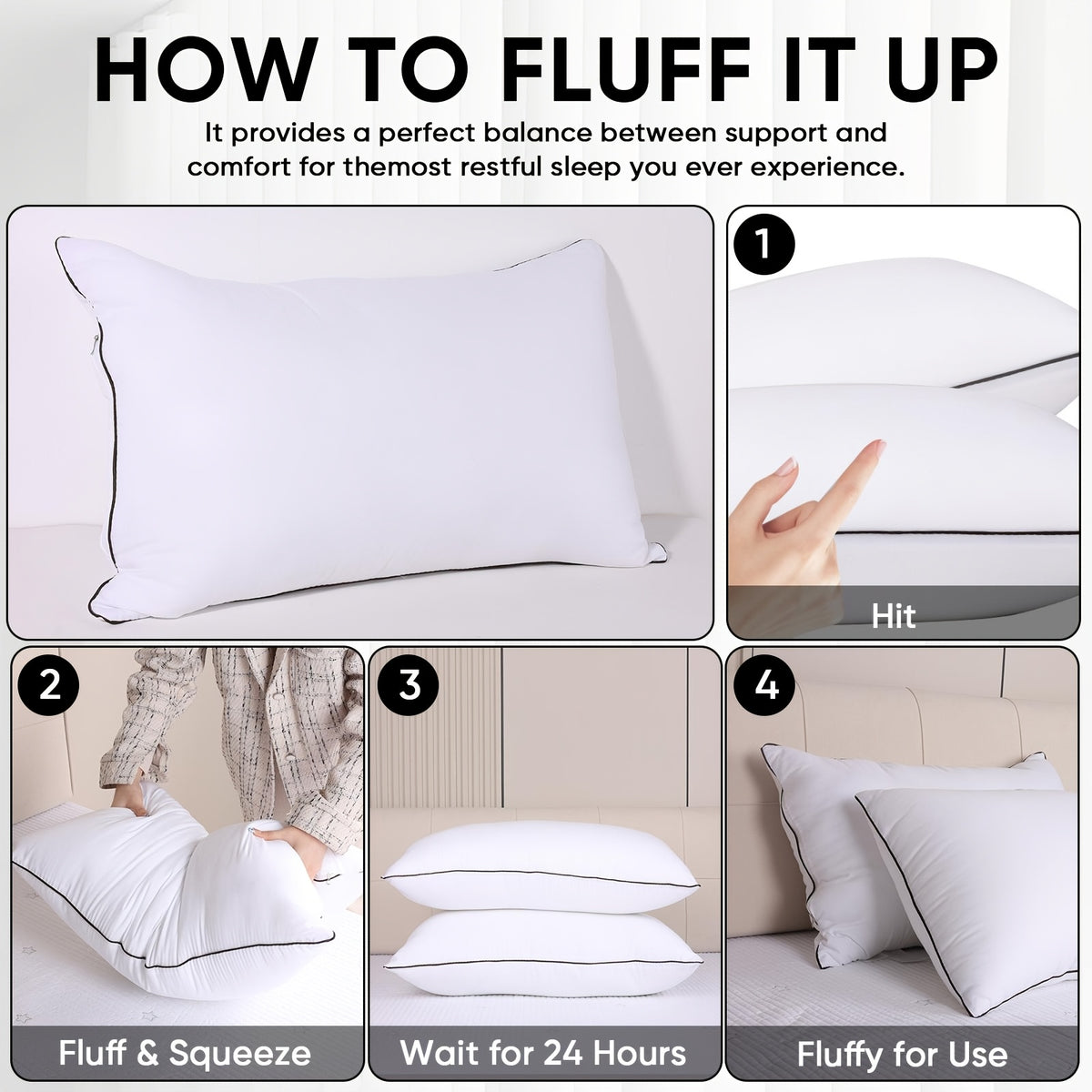 Queen Size Bed Pillows for Sleeping Set of 2 or 4 – Cooling Hotel Quality Down Alternative Pillow 20x30in, Soft Neck Relief Support for Back Stomach Side Sleepers, Breathable & Hypoallergenic