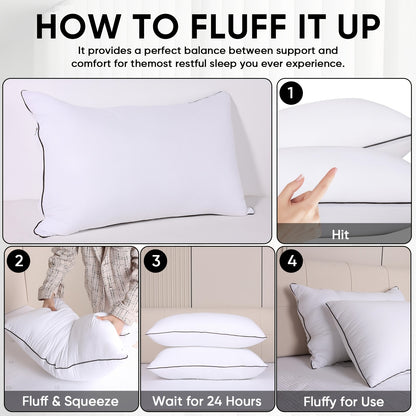 Queen Size Bed Pillows for Sleeping Set of 2 or 4 – Cooling Hotel Quality Down Alternative Pillow 20x30in, Soft Neck Relief Support for Back Stomach Side Sleepers, Breathable & Hypoallergenic