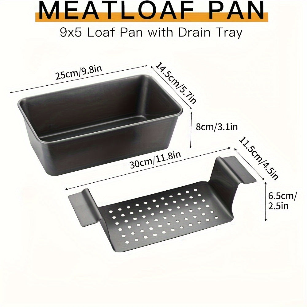 Non-Stick Meatloaf Pan with Drain Tray Set - Fat-Reducing Baking Pan for Healthier Meatloaf, Bread & Patties, Easy Release Loaf Pan with Drip Tray for Oven Baking
