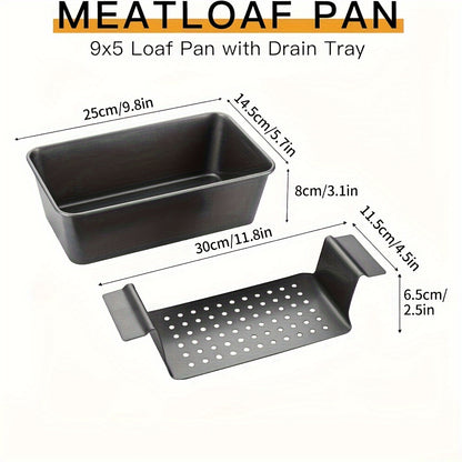 Non-Stick Meatloaf Pan with Drain Tray Set - Fat-Reducing Baking Pan for Healthier Meatloaf, Bread & Patties, Easy Release Loaf Pan with Drip Tray for Oven Baking