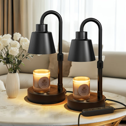 Candle Warmer Lamp 2 Pack Electric Wax Warmer with Timer & Dimmer for Jar Candles – Adjustable Height 10-14in, 4 Brightness Levels, Cozy Home Decor Gift for Bedroom, Living Room & Office – Black