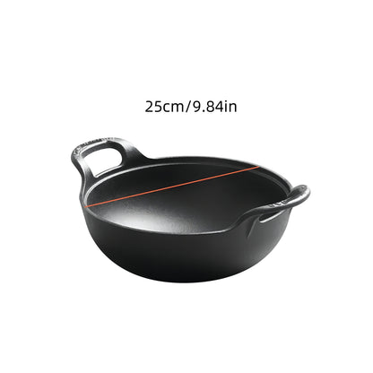 Traditional Cast Iron Wok Set 5 Sizes 7.87 9.84 10.62 11.81 12.59 Inch Uncoated Deep Stir Fry Pan Heavy Duty Skillet with Dual Handles for Home Outdoor Cooking Grilling Baking