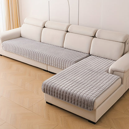 Quilted Velvet Sofa Cover 2 Piece Flannel Furniture Protector – Soft Durable Polyester Couch Slipcover All-Season Pet Friendly Machine Washable for Living Room Bedroom Office – White Glam Style