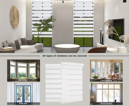 Cordless Zebra Roller Shade with Valance | Double Layer Day & Night Window Blind | Light Filtering & Room Darkening Window Treatment, Beige, Grey, White, Black