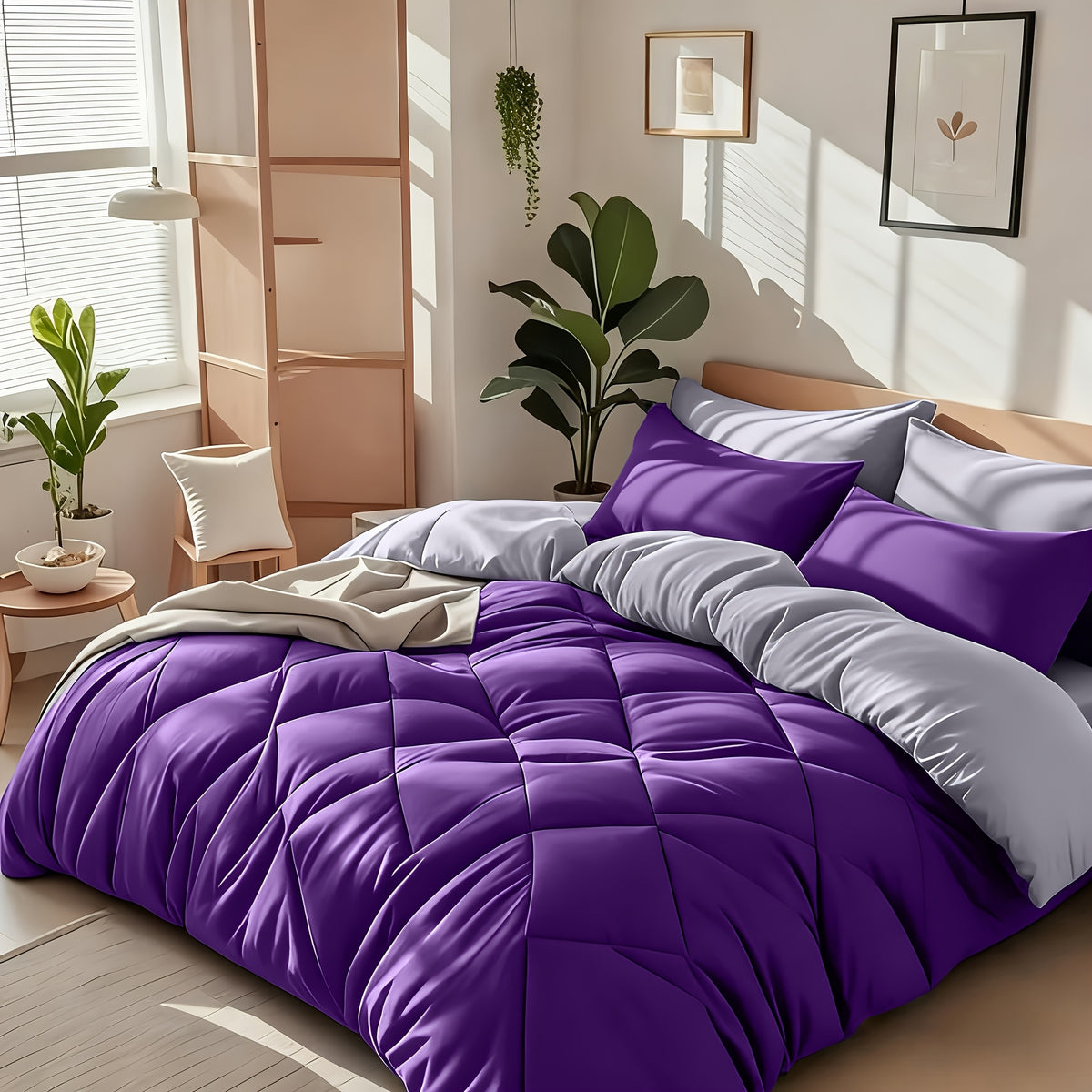 Cooling Comforter Set Queen King Twin - Lightweight Breathable Microfiber Fluffy Bedding with Rhombus Grid, Soft All Season Comforter with Pillowcases, 20 Colors Available