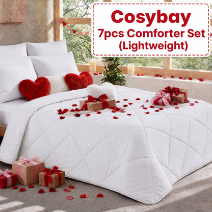 Pinch Pleated Comforter Set Queen King Full – 7 Piece Bed in a Bag with Sheets Pillowcases Pillow Shams, Hypoallergenic Down Alternative Microfiber Bedding 33 Colors All Season