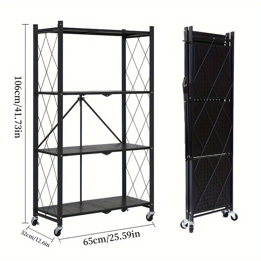 Rolling Storage Rack with Wheels 3 4 5 Tier Foldable Metal Shelving Unit Heavy Duty 50 lbs Per Shelf – Mobile Floor Standing Storage Shelf for Office Home Living Room Garage Black White