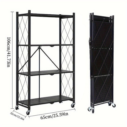 Rolling Storage Rack with Wheels 3 4 5 Tier Foldable Metal Shelving Unit Heavy Duty 50 lbs Per Shelf – Mobile Floor Standing Storage Shelf for Office Home Living Room Garage Black White