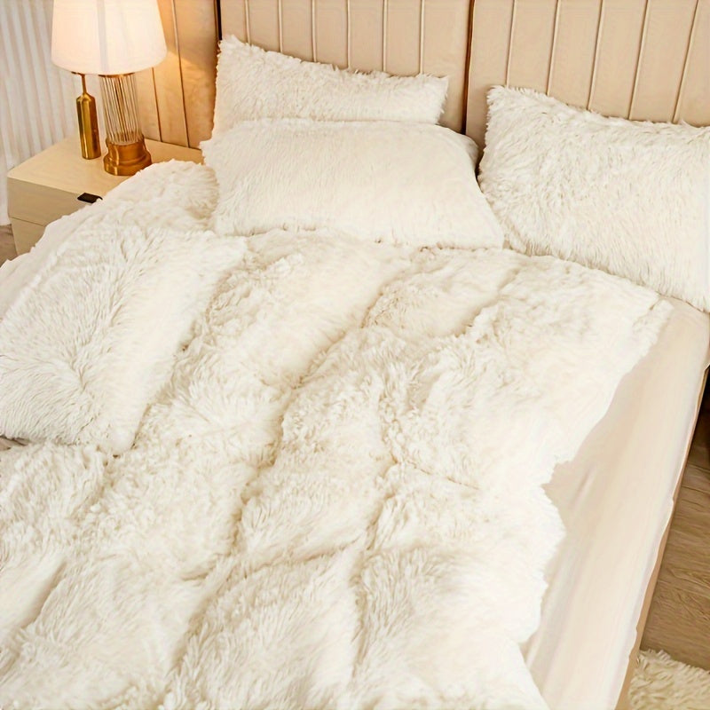 Plush Duvet Cover Set 3-Piece – Soft Fuzzy Comforter Cover with 2 Pillowcases, Cozy Warm Bedding for Bedroom & Dorm, Twin Full Queen King, 14 Colors including Solid & Tie Dye