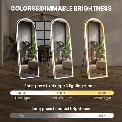 LED Full Length Mirror Arched & Rectangle Full Body Floor Mirror – Standing Leaning or Wall Hanging Aluminum Alloy Thin Frame 16x60 26x71 Inch for Bedroom Bathroom Dressing Room Store