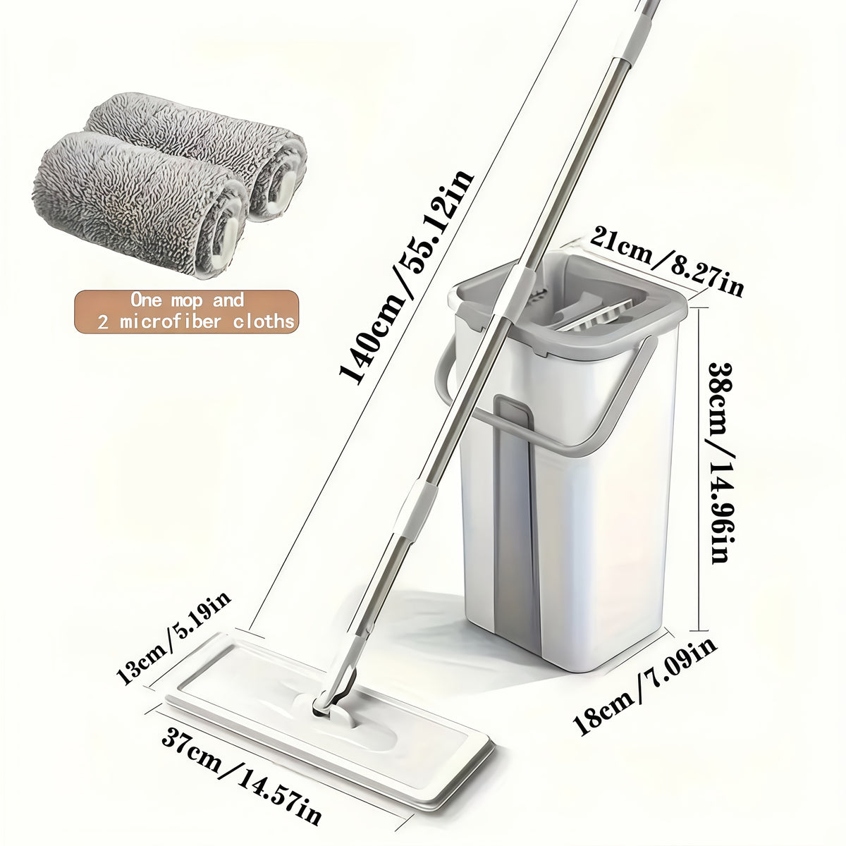 Hands-Free Flat Mop and Bucket Set with Wringer – 360° Swivel Long Handle, 2 Reusable Microfiber Pads, Spin Squeeze System for Hardwood Tile Laminate Floor & Wall Cleaning