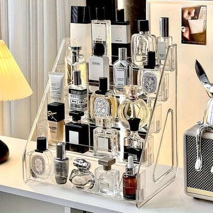 Clear Acrylic Perfume Organizer 5 Tier Transparent – Countertop Vanity Display Shelf for Perfume Bottles Skincare Makeup Cosmetics Lightweight Sturdy Tool-Free Assembly Bathroom Dresser