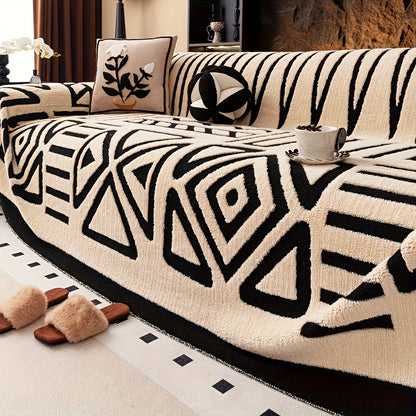 Sofa Cover Couch Protector Bohemian Retro Woven Velvet Throw Blanket – Pet Friendly Slip Resistant Machine Washable Soft Plush Slipcover for Armchair Loveseat 3 4 Seater Sectional Sofa White Grey Dark Gray