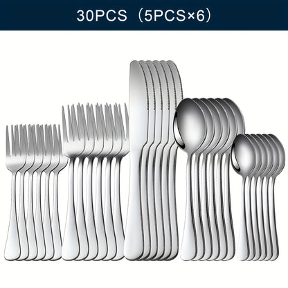 Stainless Steel Silverware Set Flatware Set with Forks Spoons Knives - Mirror Polished Cutlery Set Service for 4, 6 or 12 - Modern Dishwasher Safe Flatware for Kitchen, Dining, Party, Restaurant