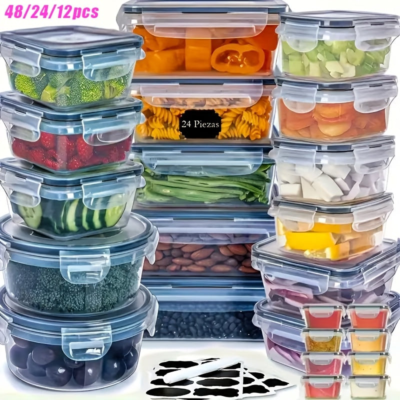 Food Storage Containers with Lids Airtight – Plastic Meal Prep Container Set for Kitchen Pantry Organization, Lunch, Picnic & Travel, BPA-Free, Comes with Labels & Marker (12/24/48 Pcs)