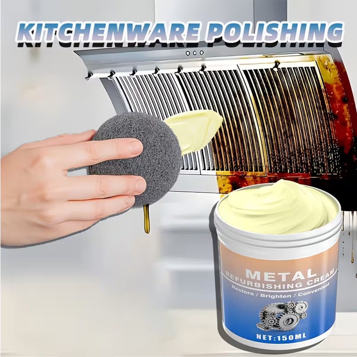 Metal Polishing Compound Paste – Professional Restoration Cream for Stainless Steel Kitchen Appliances Oven Range Hood Chrome Aluminum Surface Polish