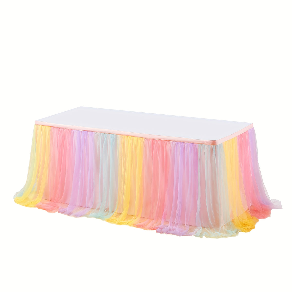 Tulle Table Skirt 6Ft Ruffle Tutu Tablecloth for Rectangle & Round Tables, Princess Birthday Party Cake Dessert Table Decoration, Easy Hook Install, 10 Colors – Pink White Black & More