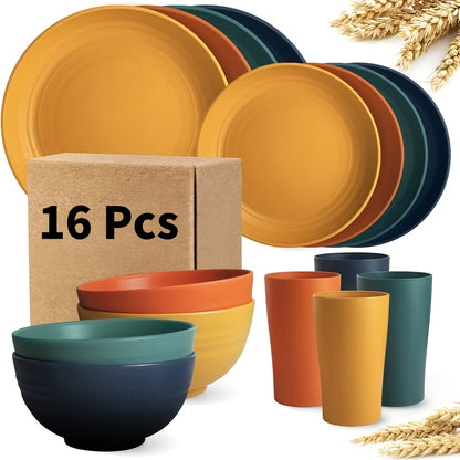Wheat Straw Dinnerware Set Unbreakable Multicolor – 4 / 16 / 32 Piece Lightweight Dish Set with Dinner Plate, Dessert Plate, Bowl & Cup | Dishwasher Safe, Perfect for Camping, Everyday Use & Gifts | Home Viaco