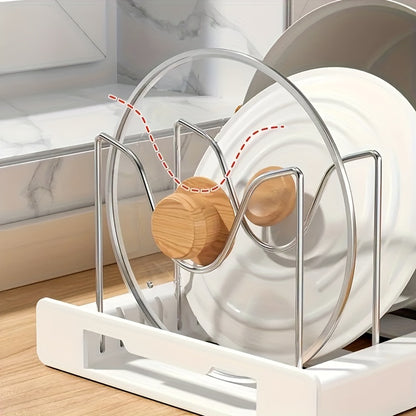 Under Cabinet Pots and Pans Organizer Rack with Adjustable Dividers – Expandable Bakeware & Lid Storage Shelf for Kitchen Cabinet, Space-Saving Cookware Holder, White