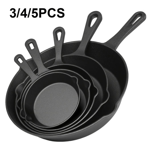 Cast Iron Skillet Set Pre-Seasoned 4 or 5 Piece Professional Grade Non-Stick Cookware for Frying Sauteing Baking Indoor Outdoor Oven Grill Safe Black