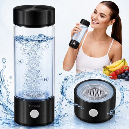 Hydrogen Water Bottle Generator 420ml SPE PEM Technology, Portable Water Ionizer Produces 1600ppb Hydrogen-Rich Water in 3 Min, Borosilicate Glass Hydro Water Machine for Office Travel Fitness