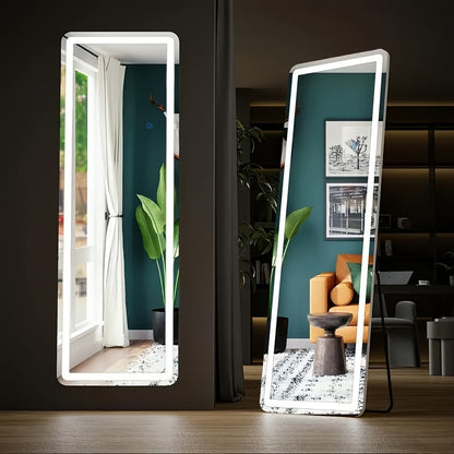 Full Length Mirror Floor Standing with LED Lights – Arched & Rectangle Aluminum Frame Dressing Mirror for Bedroom & Living Room, Black Gold White, 16x59 / 21x64 / 26x71 Inch