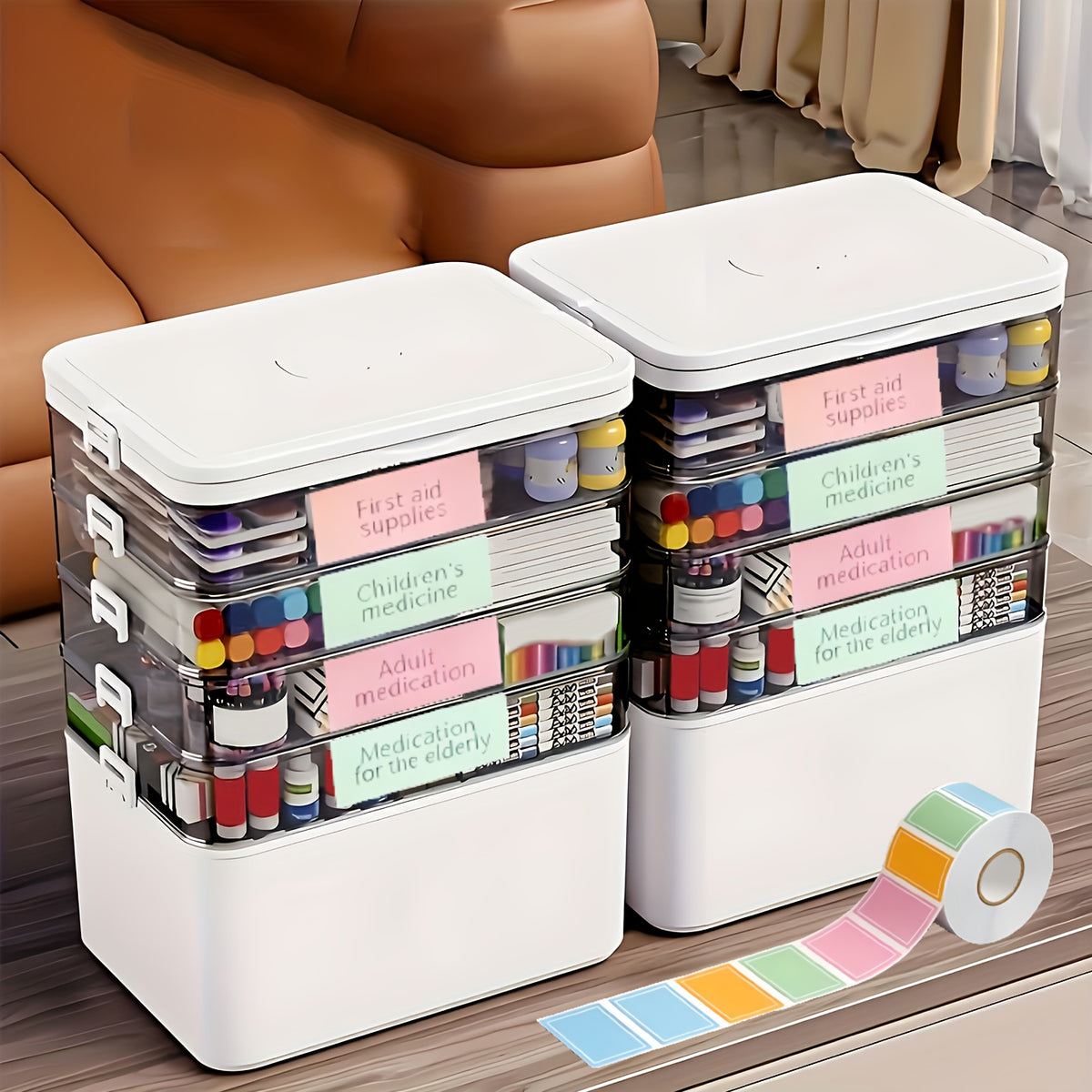 5-Tier Stackable Storage Box with Lids & Handle – Large Capacity Transparent Organizer for Crafts, Sewing, Cosmetics, Office Supplies, Pills & Bathroom