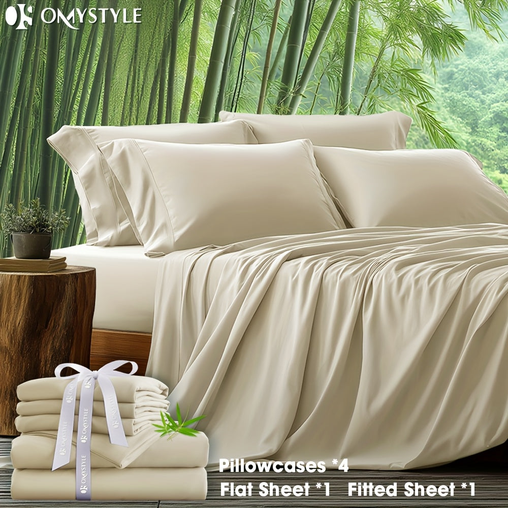 6-Piece Bamboo Blend Bed Sheet Set Ultra Soft Breathable Deep Pocket Fitted Sheet Flat Sheet 4 Pillowcases for Hot Sleepers Twin Full Queen King