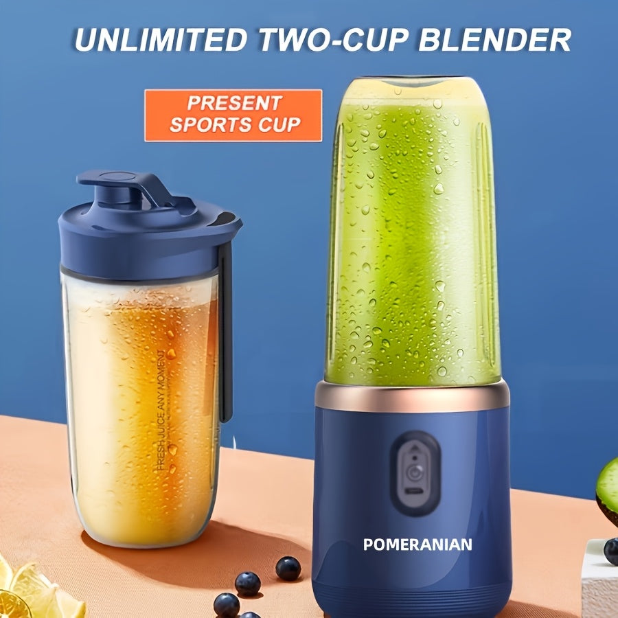 Portable Blender Juicer Double Cup USB Rechargeable 1500mAh, Personal Mini Blender for Fruit & Vegetable Smoothies, Food Grade ABS, Compact Travel Juicer with Gift Box – Pink, Blue or White