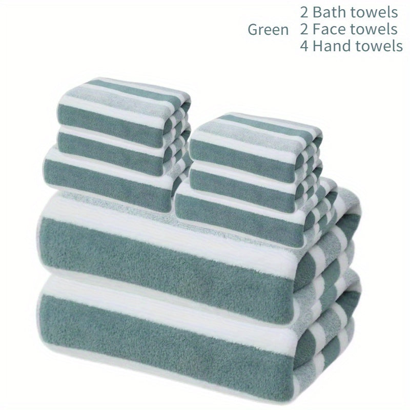 Bath Towel Set 8pcs Hotel Quality – Lint-Free Super Absorbent Soft Striped Towels, 2 Bath Towels + 2 Hand Towels + 4 Washcloths, Five-Star Hotel Standard Bathroom Towel Set, 9 Colors Available