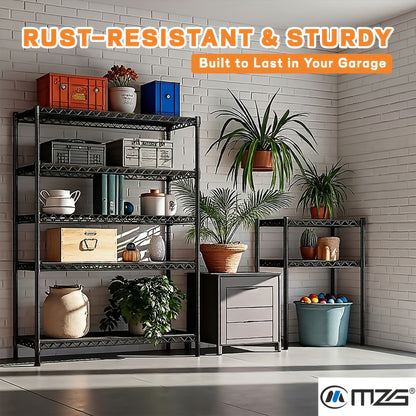Heavy Duty Wire Shelving Unit 3/4/5 Tier Steel Storage Rack 1000-2000 lbs Capacity, Adjustable Metal Utility Shelf for Garage Kitchen Office Bathroom, No-Tool Assembly Baker's Rack Organizer Chrome Black