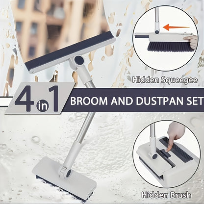 Foldable Broom and Dustpan Combo Set with Long Handle Floor Brush – 3-in-1 Collapsible Broom Dustpan Set for Home Office Dorm, Flexible Quick Dust Removal, Space-Saving Cleaning Tool Set