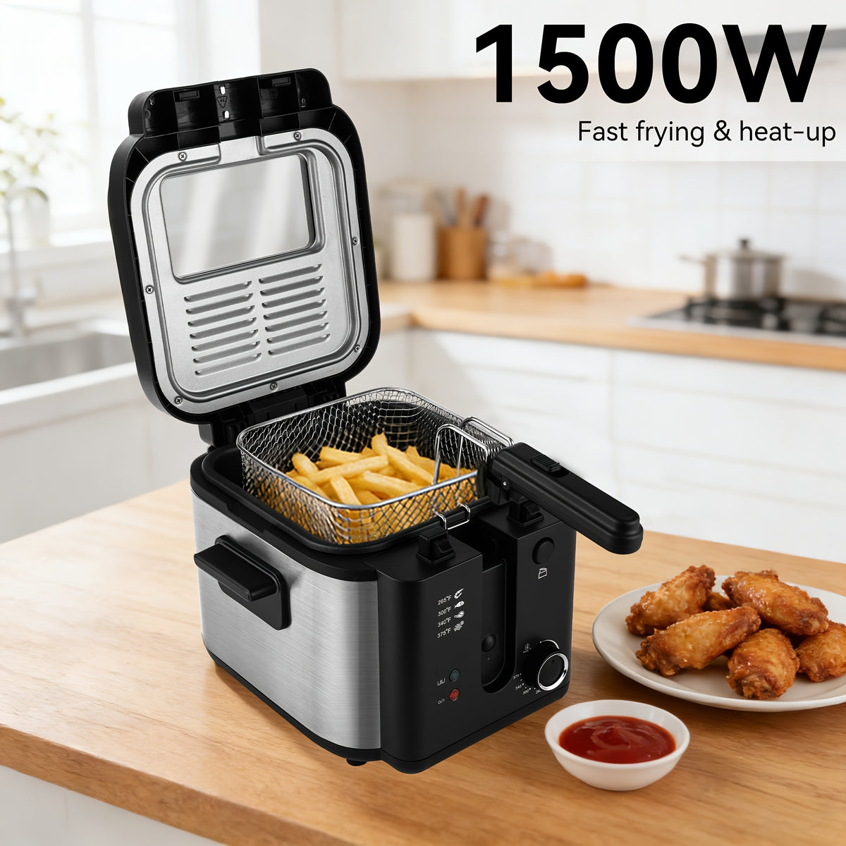 Home Deep Fryer with Basket Stainless Steel – 1.5L 2.5L 3L 6L Oil Fryer Adjustable Temperature 266–374°F Viewing Window Lid Cool-Touch Handle Easy Clean Kitchen Cooking Appliance