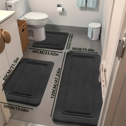 Bath Mat Set 3 Piece – Super Absorbent Non-Slip Shower Rugs, Thick Soft Sponge Bathroom Rugs for Bathtub, Shower & Floor, Heavy Traffic Safe, Modern Bathroom Decor