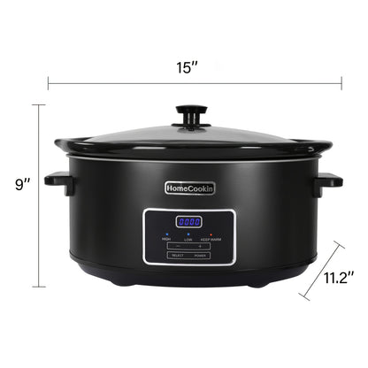 Slow Cooker Digital Programmable 6 or 7 Quart with Non-Stick Ceramic Bowl, Countdown Timer & Keep Warm Function for Family Meals, Soups, Stews & Holiday Cooking – Stainless Steel or Black