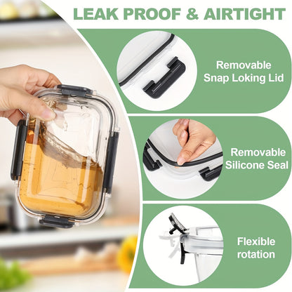 Glass Food Storage Containers with Lids 12-Piece Set – Airtight Leak-Proof Meal Prep Containers Microwave Oven Freezer & Dishwasher Safe Glass Lunch Bento Boxes for Kitchen Pantry