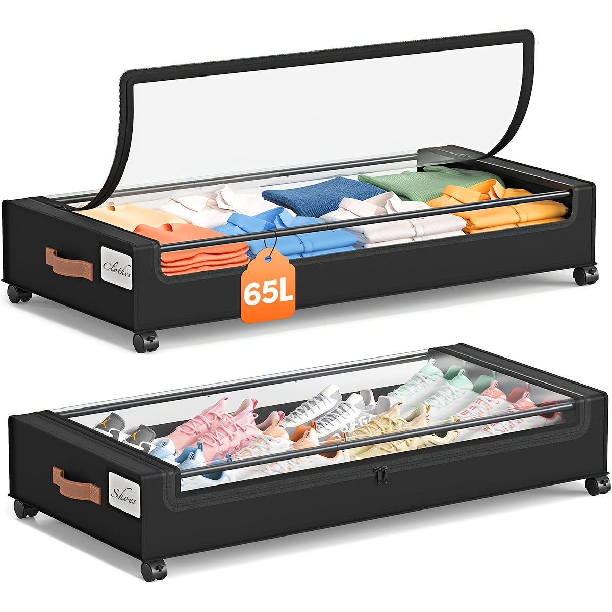 Under Bed Storage Bins with Wheels 2 Pack, Rolling Underbed Storage Box with Metal Drawer, Bed Storage Organizer for Clothes Blankets Shoes Books Bedding, Under Bed Storage Containers with Lid